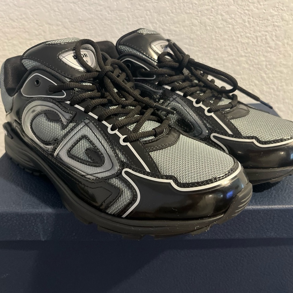 Black and Gray Athletic Sneakers with Mesh Design(Christian Dior)